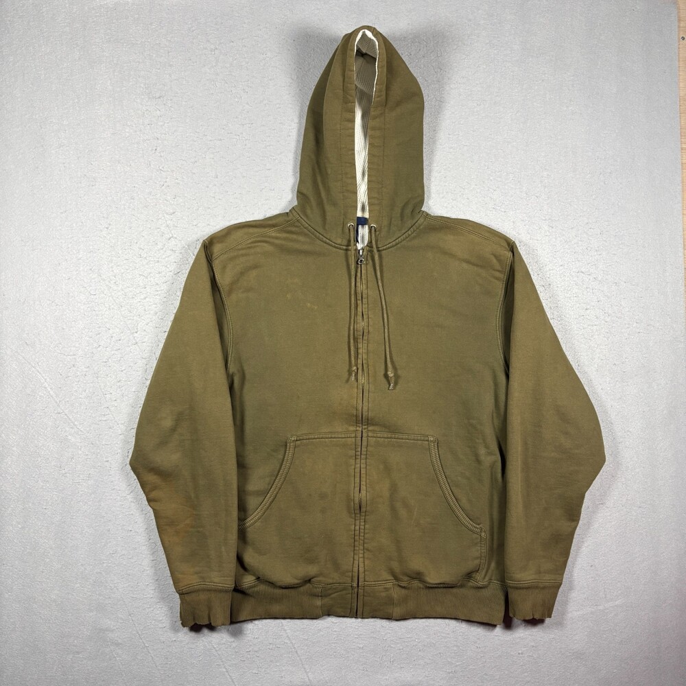 VTG Champs Sports Hoodie Mens M Green Blank Thermal Lined Zip Up Streetwear 90s